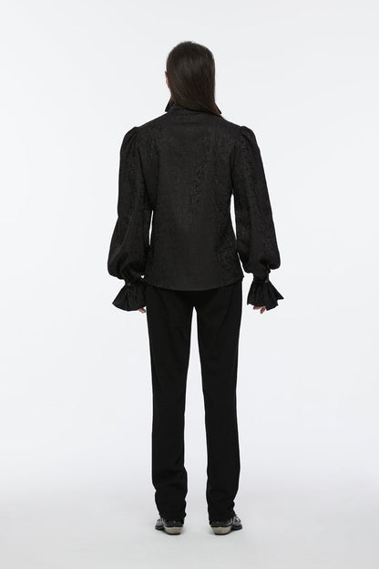 Black Long Puff Sleeves Lace-Up Men's Gothic Blouse