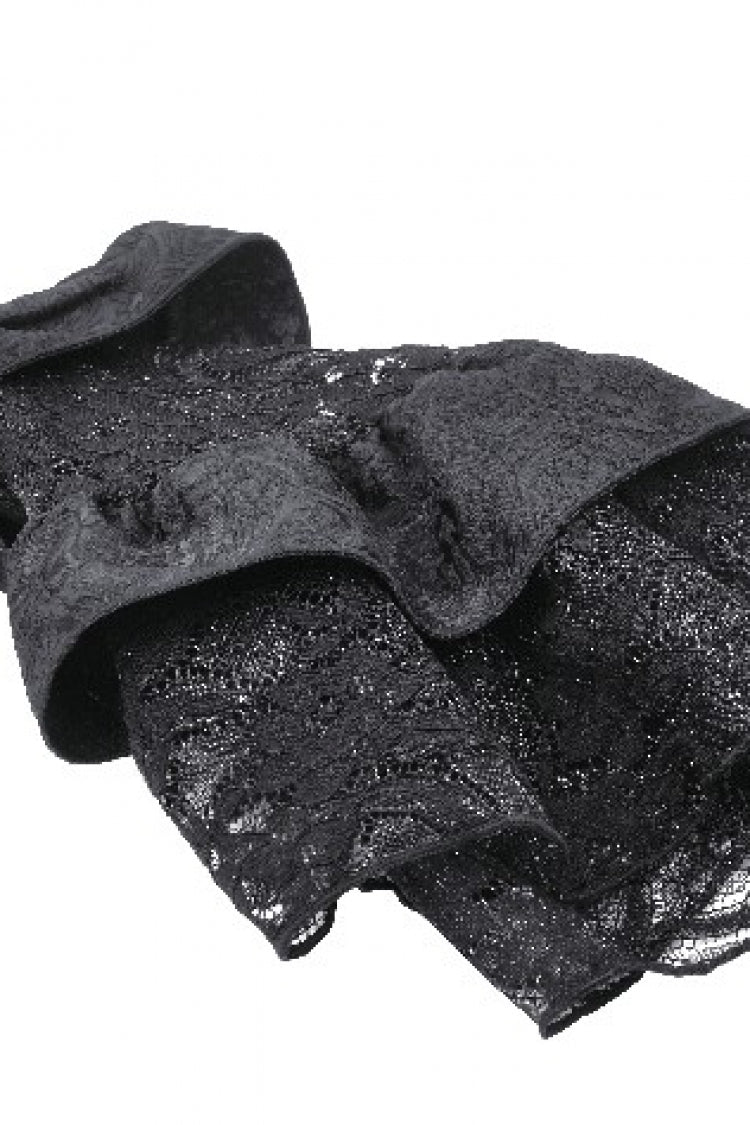 Black Multi-Layered Long Trumpet Sleeves Lace Lace-Up Women's Gothic Top
