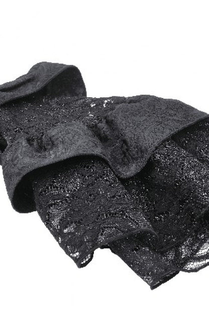 Black Multi-Layered Long Trumpet Sleeves Lace Lace-Up Women's Gothic Top