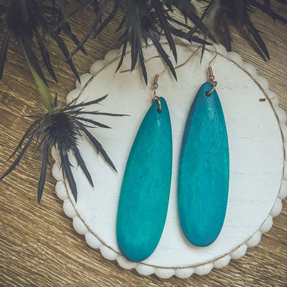 Beautiful Wooden Turquoise Drop Earrings