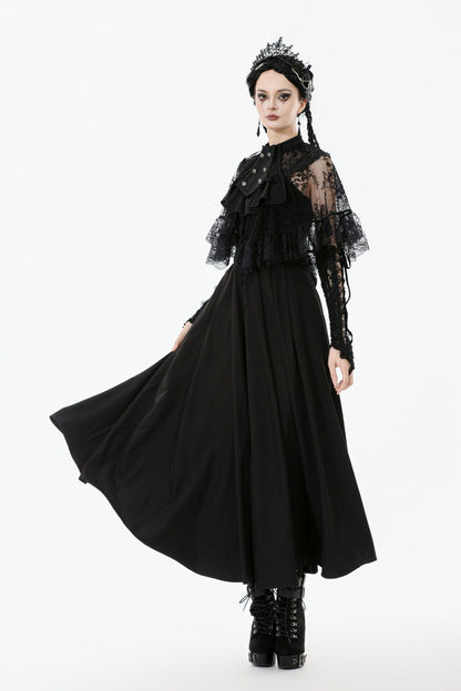 Black Bouble-Breasted Floral Lace Women's Gothic Cape