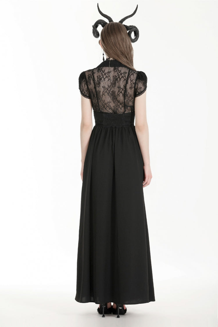 Black High Waisted Heart Embroidered Lace Women's Gothic Maxi Skirt