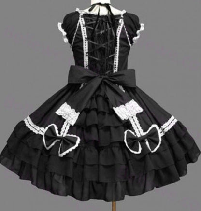 Black Lace Ruffled Bowknot Sleeveless Gothic Lolita Dress