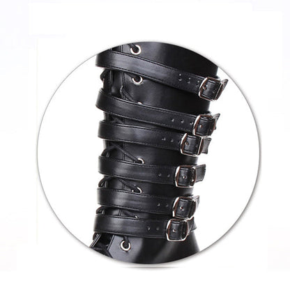 Black Leather Belt Buckle Lace Up High Lolita Boots