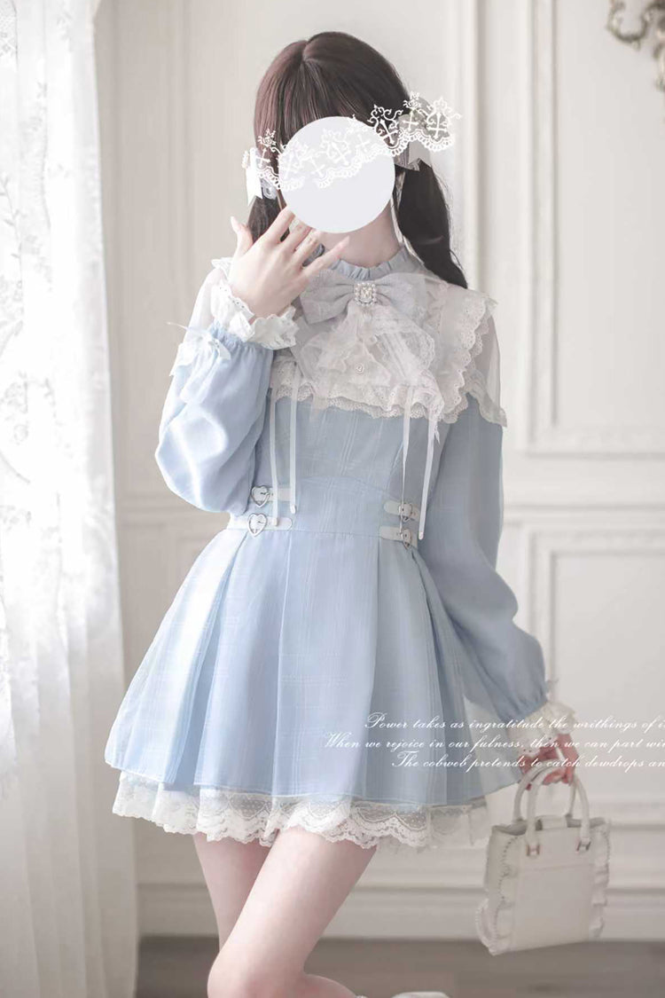 Aqua [Angel Heartbeat] Long Sleeves Bowknot Lace Sweet Jirai Kei Japanese Dress
