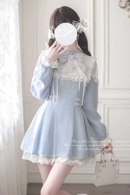 Aqua [Angel Heartbeat] Long Sleeves Bowknot Lace Sweet Jirai Kei Japanese Dress