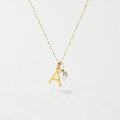 Solid Gold Initial and Pearl Drop Necklace
