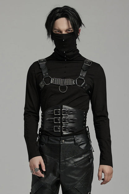 Black Lace-Up Double-buckle Men's Punk Girdle