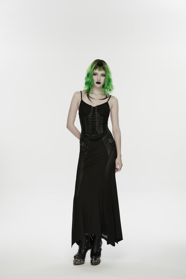 Black Lace-Up Buckled Eyelet Women's Punk Jsk Dress