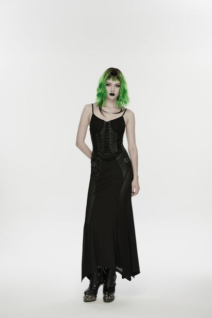 Black Lace-Up Buckled Eyelet Women's Punk Jsk Dress