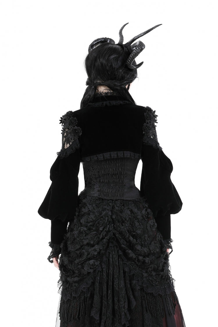 Black Long Lantern Sleeves Lace Spliced Velvet Women's Gothic Cape