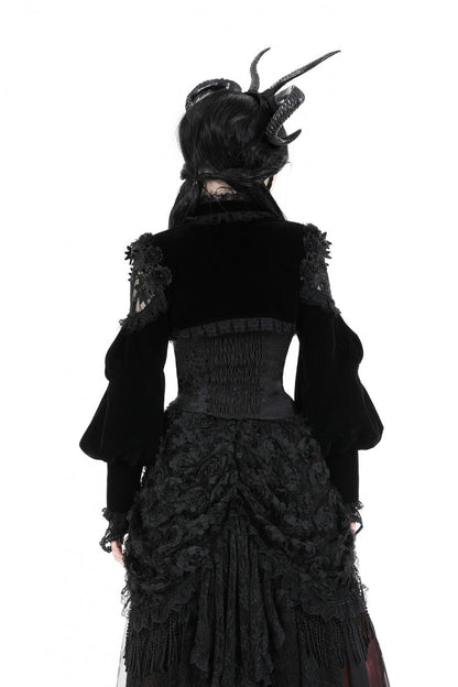 Black Long Lantern Sleeves Lace Spliced Velvet Women's Gothic Cape