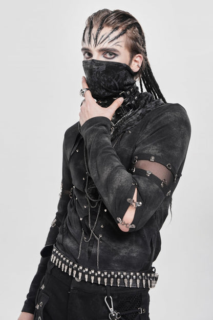 Black Long Sleeves Cutout Rivets Chain Men's Punk Blouse