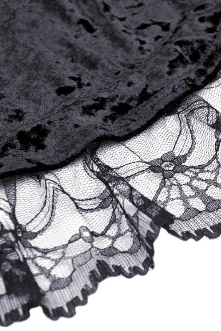 Black Long Puff Sleeves High Low Irregular Multi-Layered Lace Women's Gothic Velvet Dress