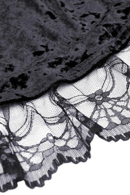 Black Long Puff Sleeves High Low Irregular Multi-Layered Lace Women's Gothic Velvet Dress