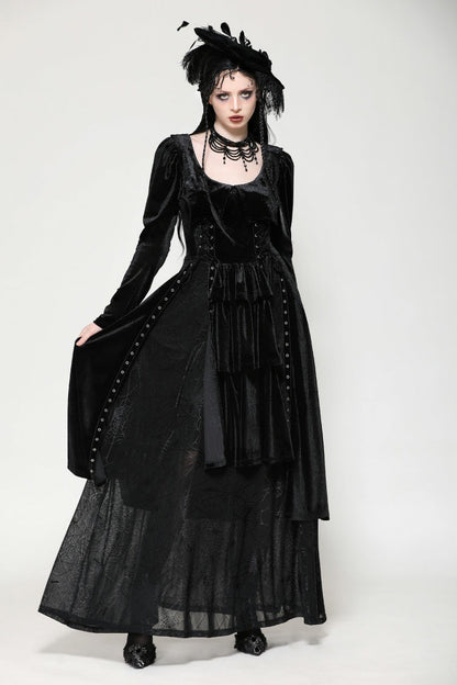 Black Long Sleeves Eyelets Side Slit Women's Gothic Maxi Dresses Wedding Dress