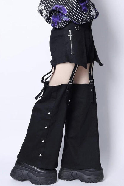 Black Gothic Jirai Kei Japanese Detachable Leg Shorts Set