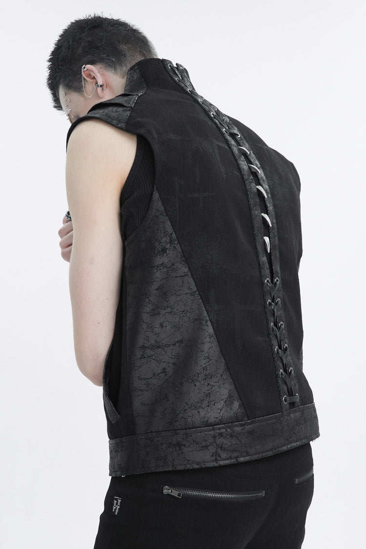 Black Chest Metal Willow Studded Sleeveless Men's Punk Vest