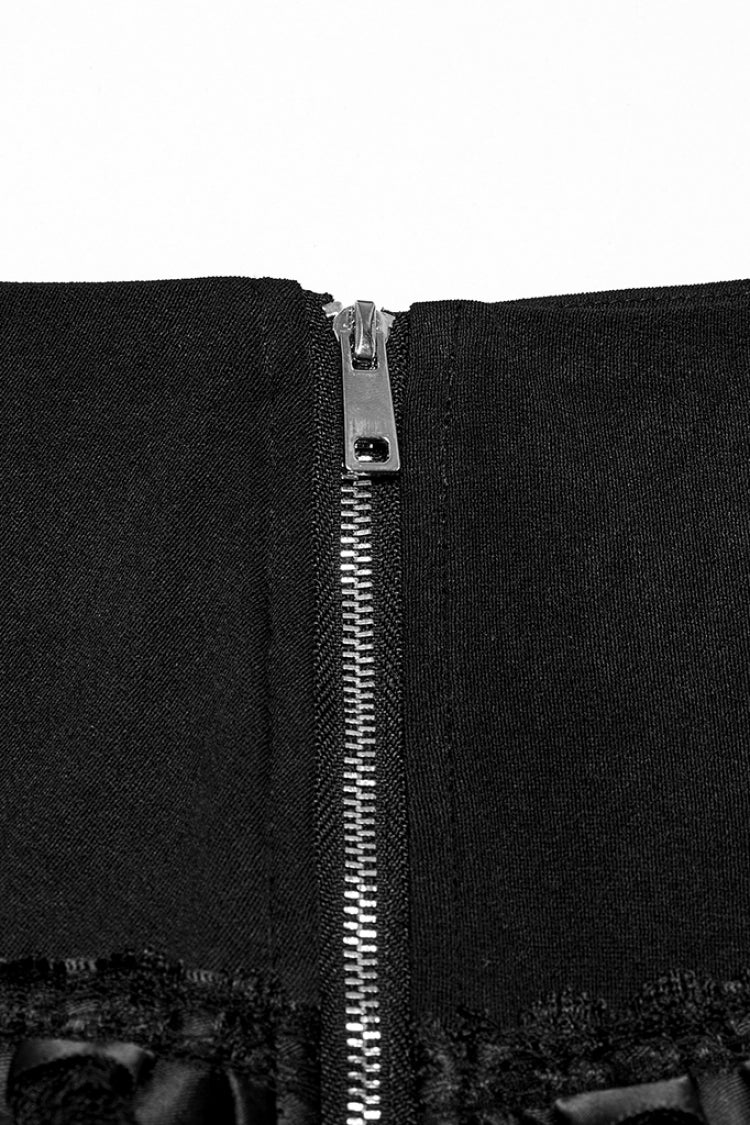 Black Multi-Layered Stitching Lace-Up Mesh Women's Punk Skirt