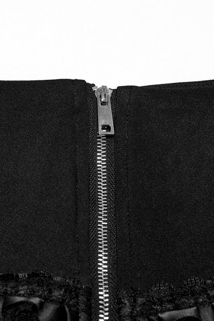 Black Multi-Layered Stitching Lace-Up Mesh Women's Punk Skirt