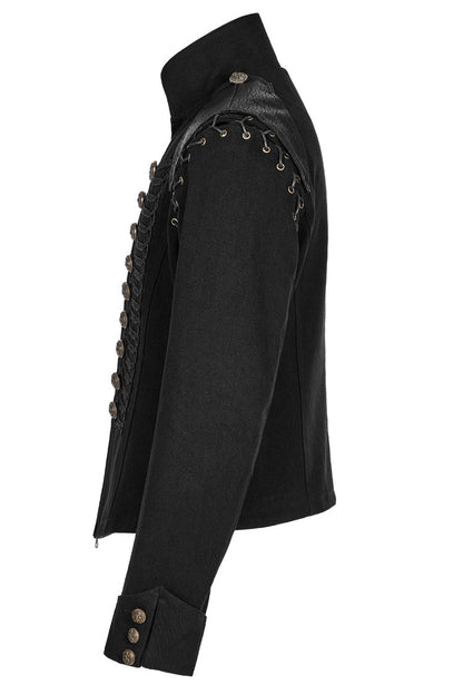 Black Metal Retro Button Decoration Long Sleeves Double Breasted Mens Steampunk Coat