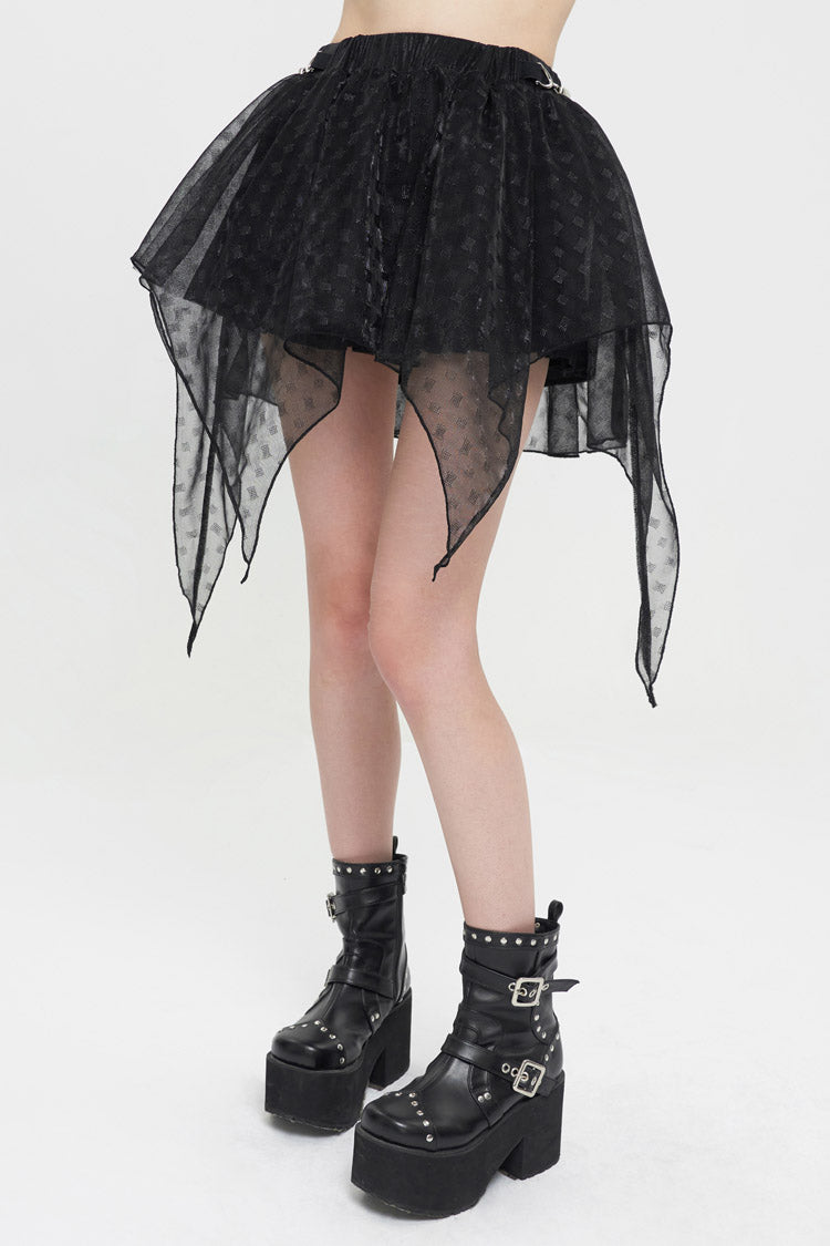 Black Bright Mesh Metal Buckle Decoration Playful And Cute Tutu Short Women's Punk Skirt