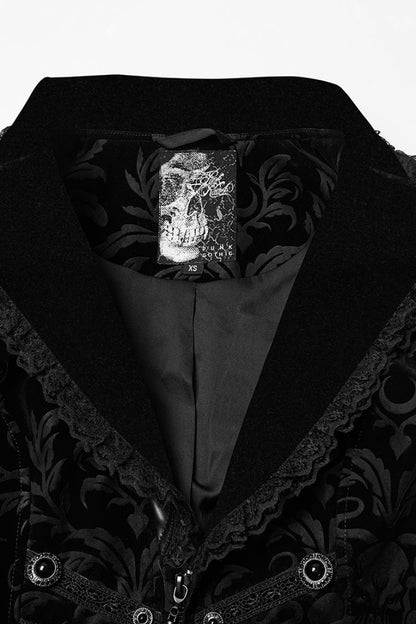 Black Lapel Collar Long Sleeves Lace-Up Zipper Women's Punk Coat