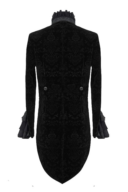 Black Court Pattern Stand Collar Gothic Mens Coat