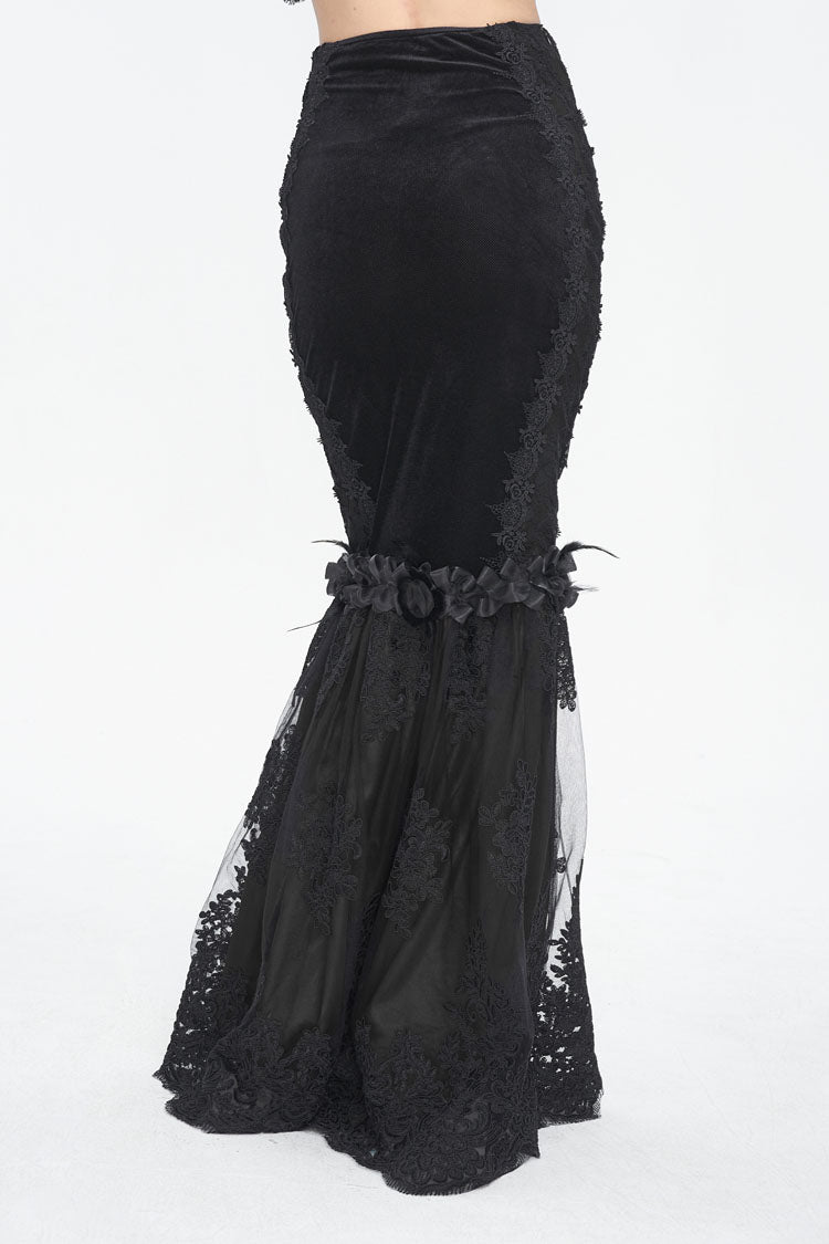 Black High Waisted Embroidery Stitching Lace Women's Gothic Skirt