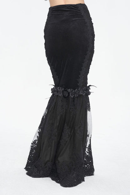 Black High Waisted Embroidery Stitching Lace Women's Gothic Skirt