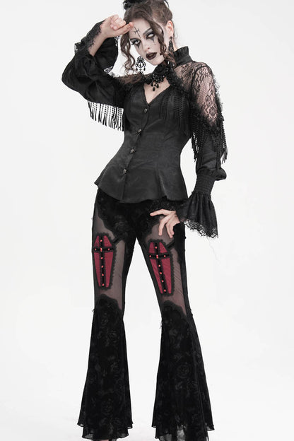 Black Long Sleeves Hollow Ripped Women's Gothic Blouse