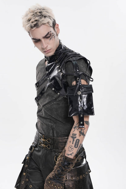 Black Lace-Up Slim Asymmetric Buckled Eyelet Men's Punk Cool Accessory Body Harness
