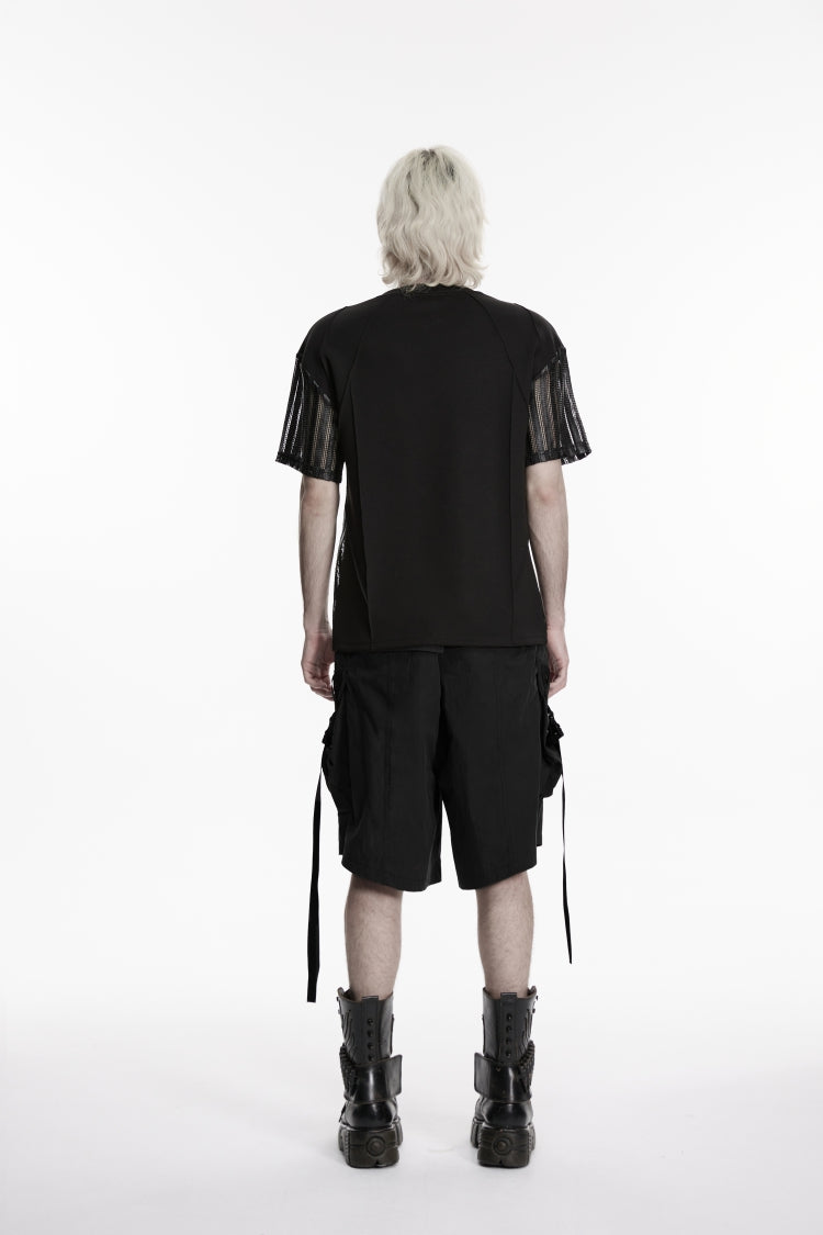 Black Buckled Men's Punk Shorts WIth Big Pocket