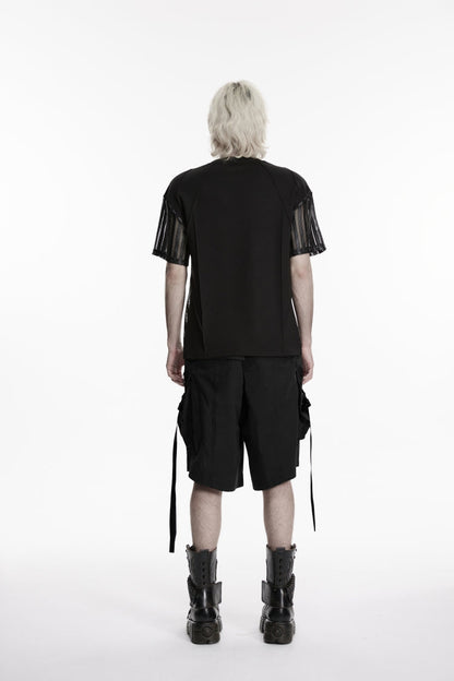 Black Buckled Men's Punk Shorts WIth Big Pocket
