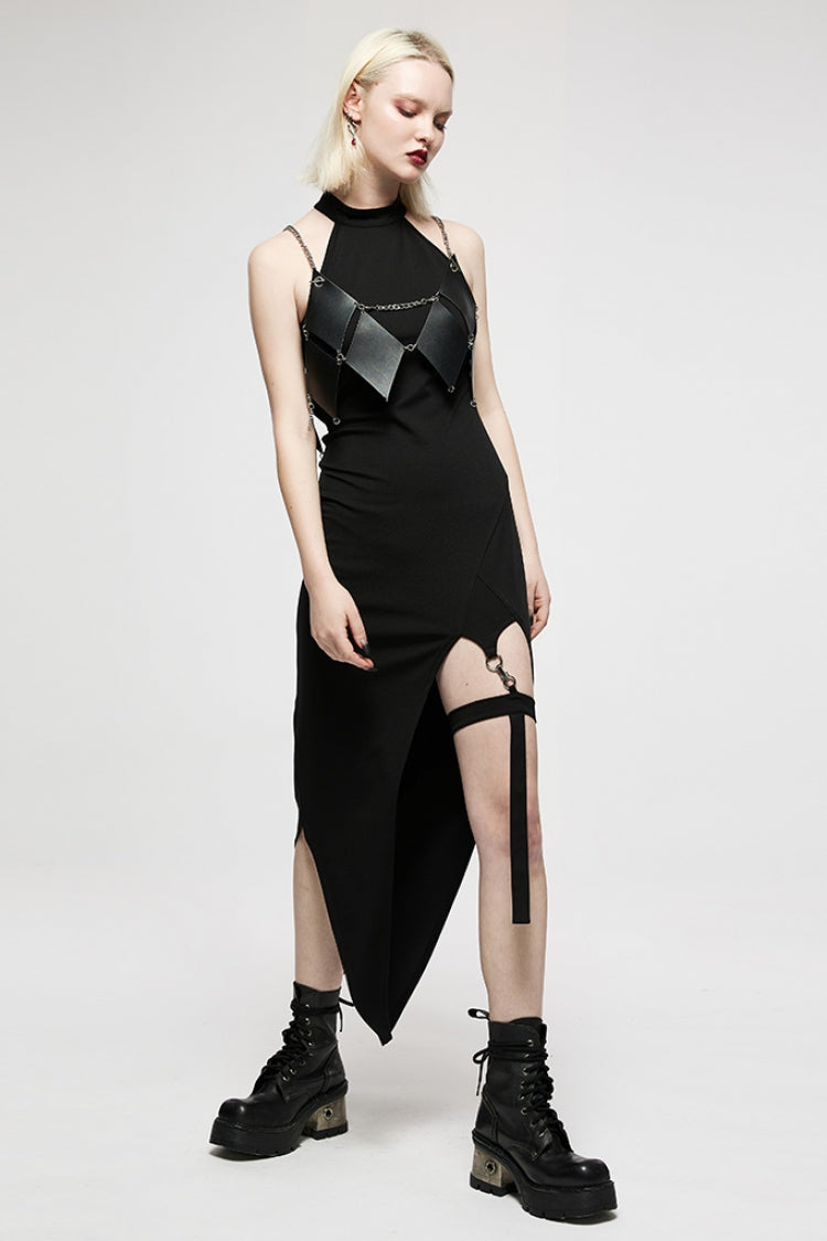 Black Off Shoulder Sleeveless Jacquard Lace Slim Irregular Women's Punk Dress