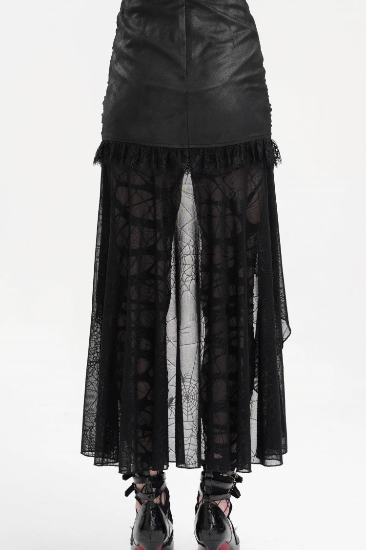 Black Chain Lace Irregular Hem Mesh Women's Gothic Skirt