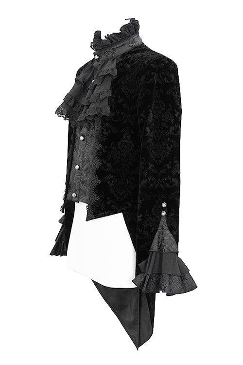 Black Court Pattern Stand Collar Gothic Mens Coat