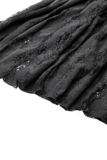Black Multi-Layered Ruffled Velvet Spliced Lace Lace-Up Women's Gothic Long Skirt