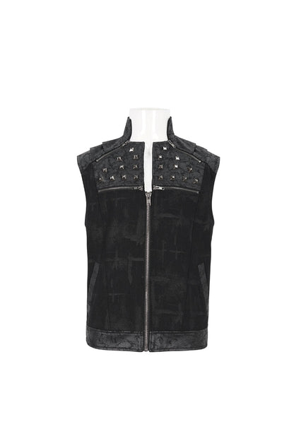 Black Chest Metal Willow Studded Sleeveless Men's Punk Vest