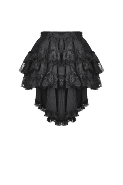 Black Multi-Layered Lace Women's Gothic Puffy Skirt with Detachable Swallow Tail