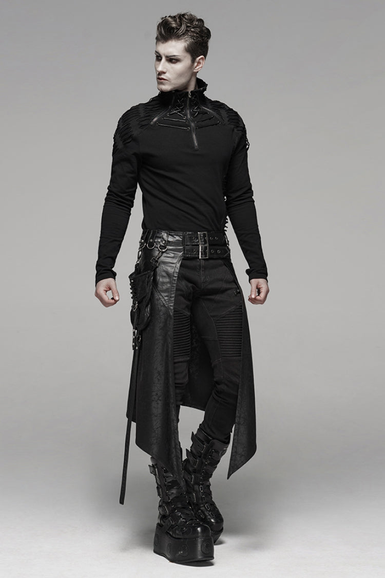 Black Double Layer Metal Buckle Belt Men's Steampunk Skirt