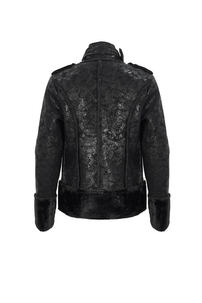 Black Five Pointed Star Decoration Retro Suede Short Plush Men's Punk Coat