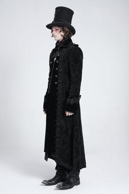 Black Lapel Collar Embroidery Zipper Men's Gothic Handsome Coat