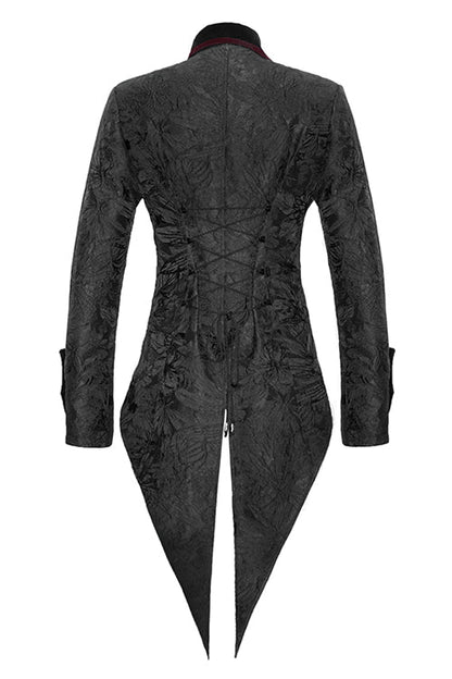 Black Jacquard Floral Pattern Velveteen Swallowtail Mens Gothic Coat