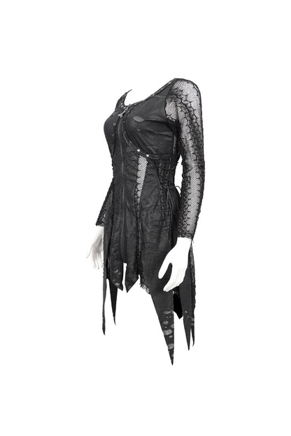 Black Forest Witch Short Irregular Ripped Mesh Women's Gothic Dress