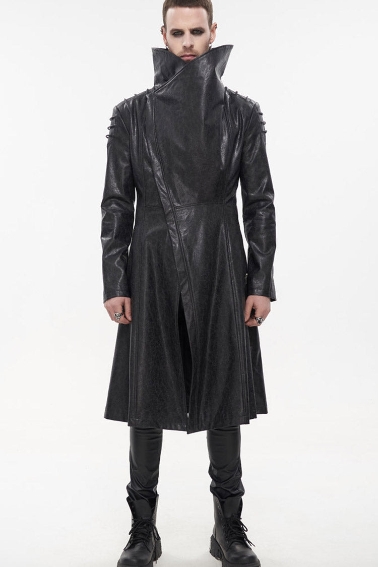 Black Gray Punk Exaggerated Large Collar Design Thick Rope Decoration Handsome Slim Men's Long Coat