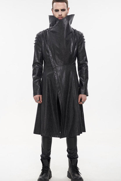 Black Gray Punk Exaggerated Large Collar Design Thick Rope Decoration Handsome Slim Men's Long Coat