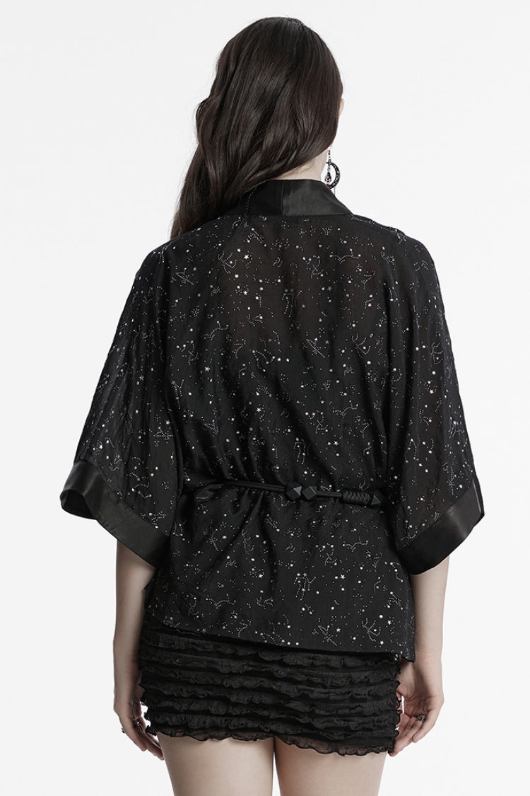 Black Half Sleeves Star Hollow Lace-Up Women's Gothic Coat