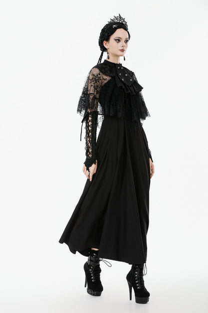 Black Bouble-Breasted Floral Lace Women's Gothic Cape