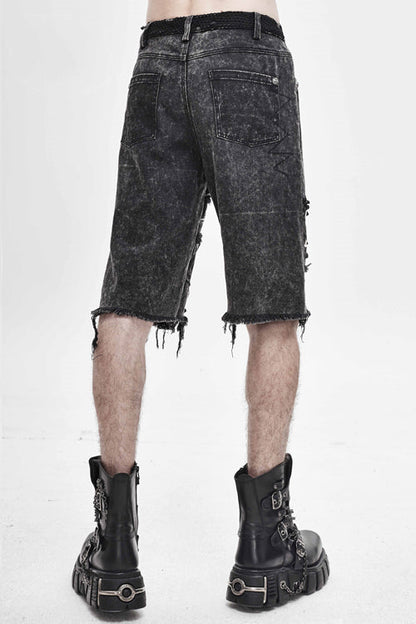 Black Decadence Punk Rock Nailed Ragged Shorts Mens Pants